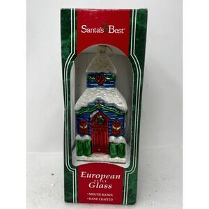 Chapel Church House Christmas Ornament Santa's Best European Style‎ Glass